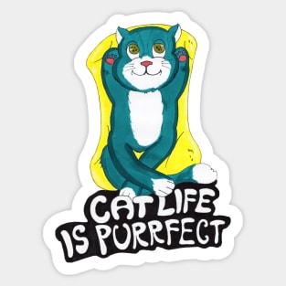 Cute Cat Lying On The Beach Cat Life Is Purrfect Sticker